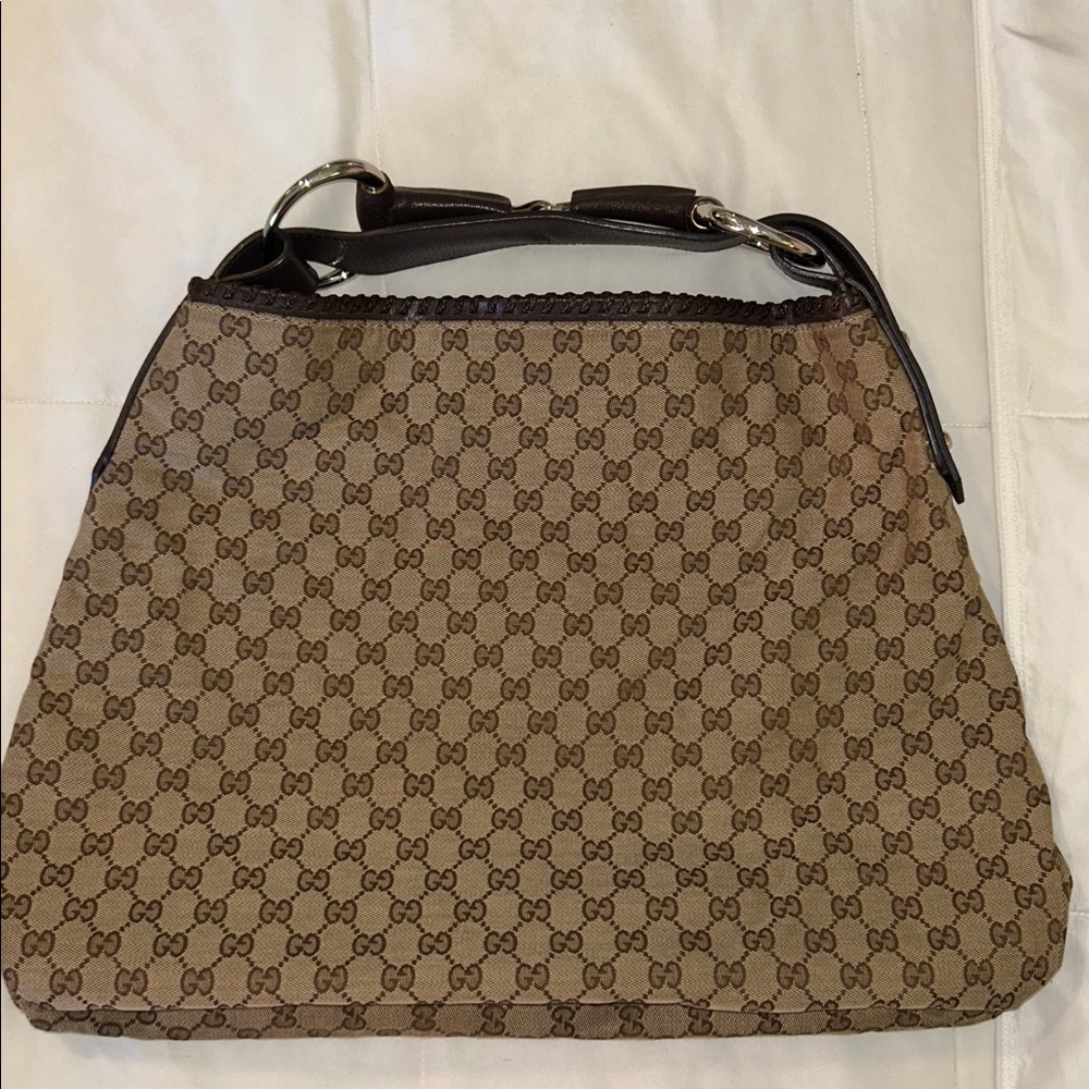 Gucci Beige and Brown Monogram Large Hobo Bag